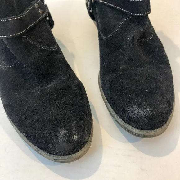 ROAN by Bed Stu Black Suede Western Bohemian Almond Toe Buckle Ankle Booties 10 - Picture 2 of 8